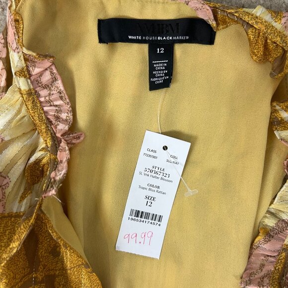 New WHBM Sleeveless V-neck Halter Blouson Dress Tropical Size 12 Women's - Picture 5 of 5